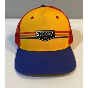 Hat Graphix 360 Sedona Arizona Trucker Hat Retro Mesh Snapback Yellow Blue Red